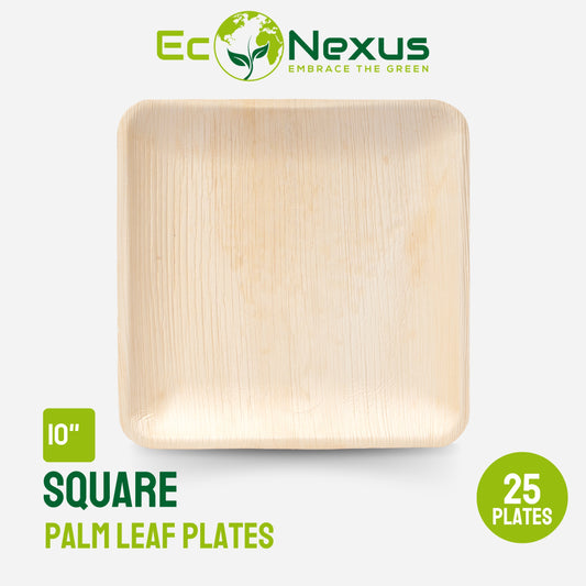 10 Inch Square Palm Leaf Plates - 25 Pcs per Pack